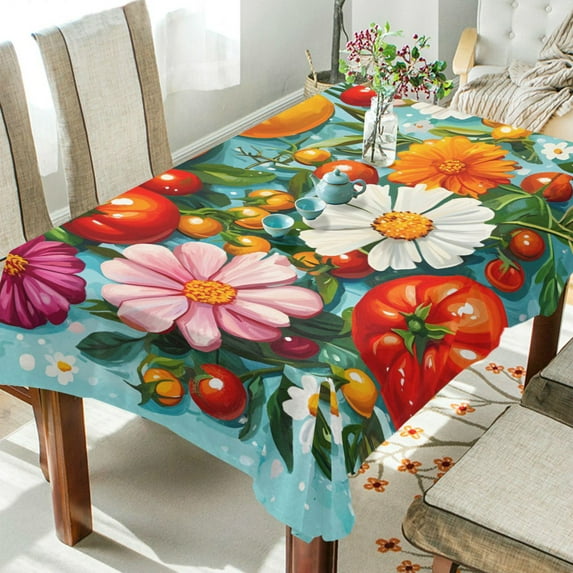 Yayeee Tablecloths 60" x 120" Rectangle Wrinkle Resistant Party Table Cover, Pink Floral Tomatoes