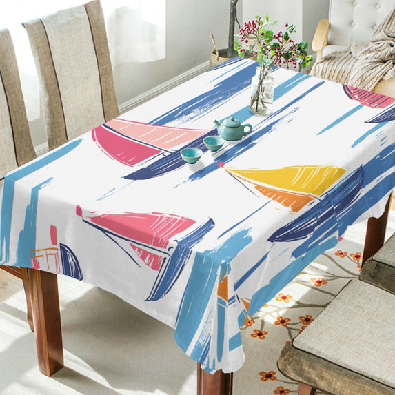 Yayeee Tablecloths 60" x 120" Rectangle Wrinkle Resistant Party Table Cover, Pink Hand Drawn Sailboats