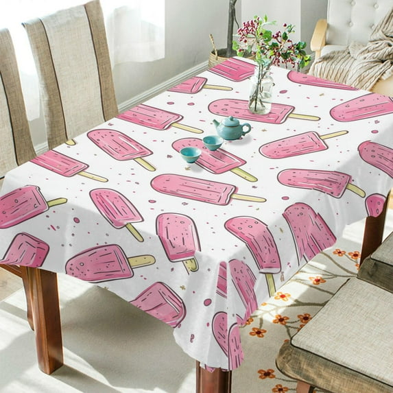 Yayeee Tablecloths 60" x 120" Rectangle Wrinkle Resistant Party Table Cover, Pink Popsicle Pattern