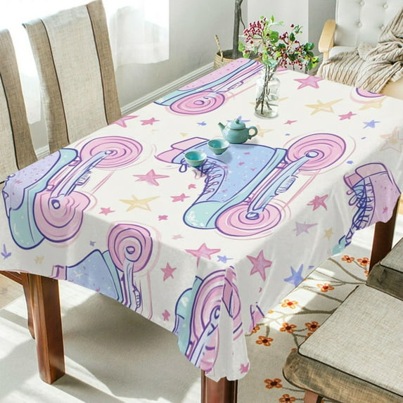Yayeee Tablecloths 60" x 120" Rectangle Wrinkle Resistant Party Table Cover, Pink Skates