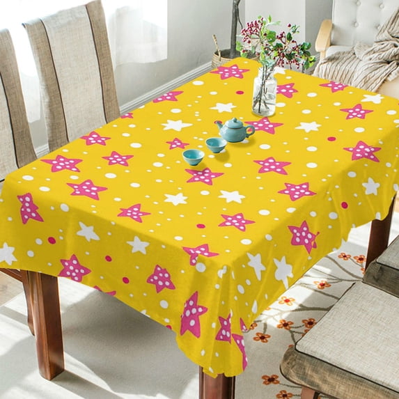 Yayeee Tablecloths 60" x 120" Rectangle Wrinkle Resistant Party Table Cover, Pink White Stars