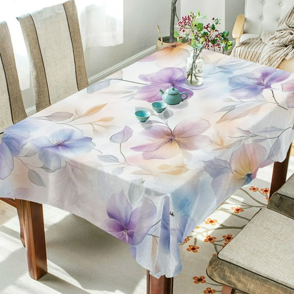 Yayeee Tablecloths 60" x 120" Rectangle Wrinkle Resistant Party Table Cover, Purple Flower Pattern