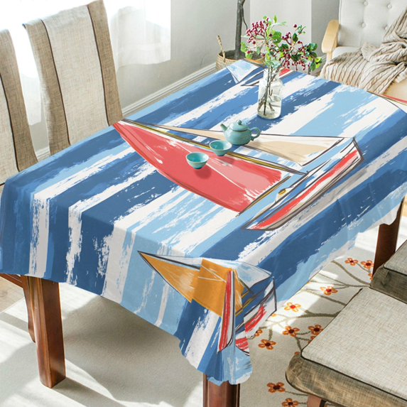 Yayeee Tablecloths 60" x 120" Rectangle Wrinkle Resistant Party Table Cover, Red Sailboats