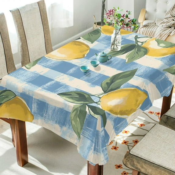 Yayeee Tablecloths 60" x 120" Rectangle Wrinkle Resistant Party Table Cover, Retro Lemon Leaves