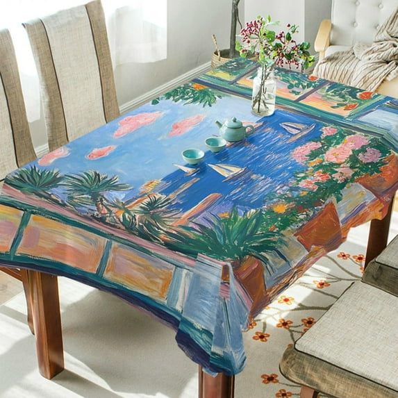 Yayeee Tablecloths 60" x 120" Rectangle Wrinkle Resistant Party Table Cover, Sea Window