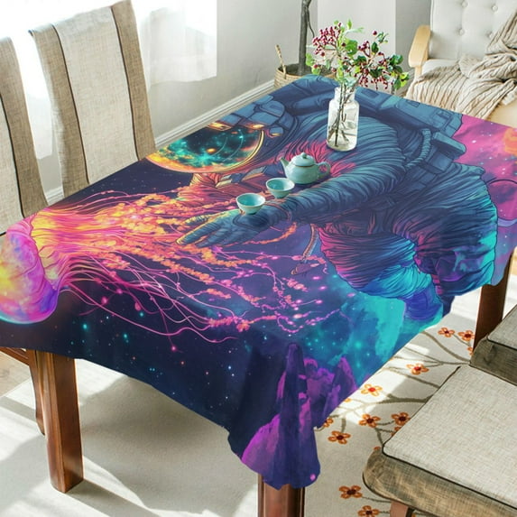 Yayeee Tablecloths 60" x 120" Rectangle Wrinkle Resistant Party Table Cover, Space Astronaut