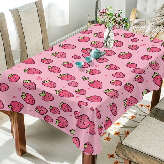 Yayeee Tablecloths 60" x 120" Rectangle Wrinkle Resistant Party Table Cover, Strawberry Bliss