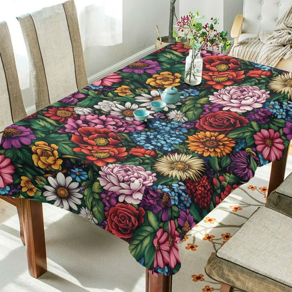 Yayeee Tablecloths 60" x 120" Rectangle Wrinkle Resistant Party Table Cover, Vibrant Flowers Pattern