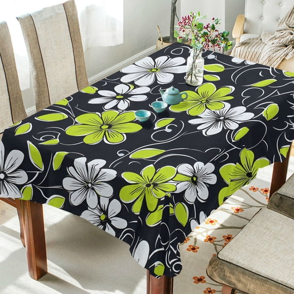 Yayeee Tablecloths 60" x 120" Rectangle Wrinkle Resistant Party Table Cover, White Flower Pattern
