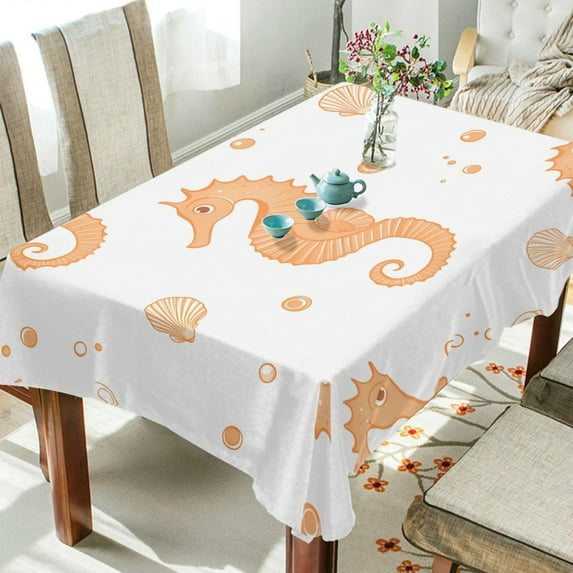 Yayeee Tablecloths 60" x 120" Rectangle Wrinkle Resistant Party Table Cover, White Seahorse
