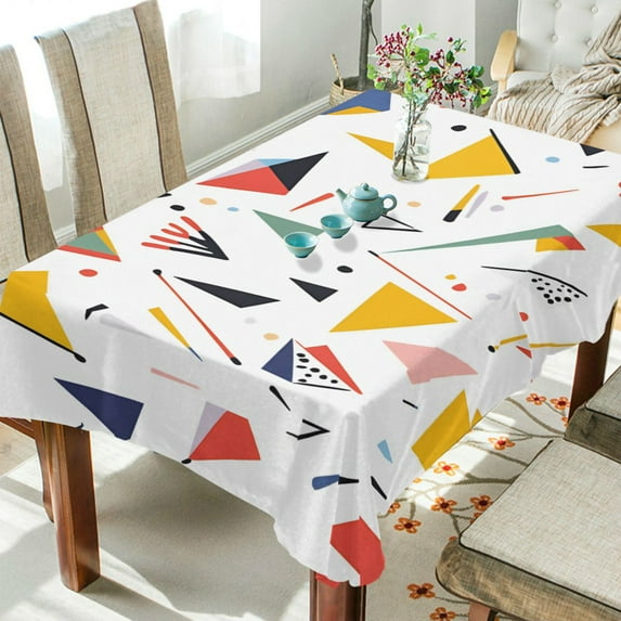Yayeee Tablecloths 60" x 120" Rectangle Wrinkle Resistant Party Table Cover, White Triangles