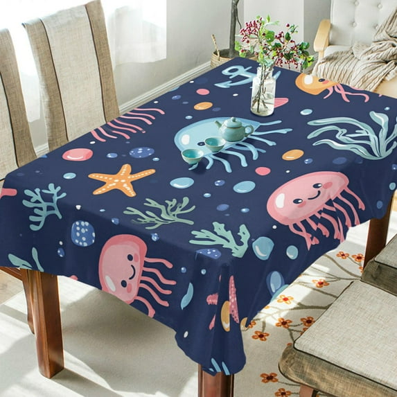 Yayeee Tablecloths 60" x 120" Rectangle Wrinkle Resistant Party Table Cover, Yellow Jellyfish
