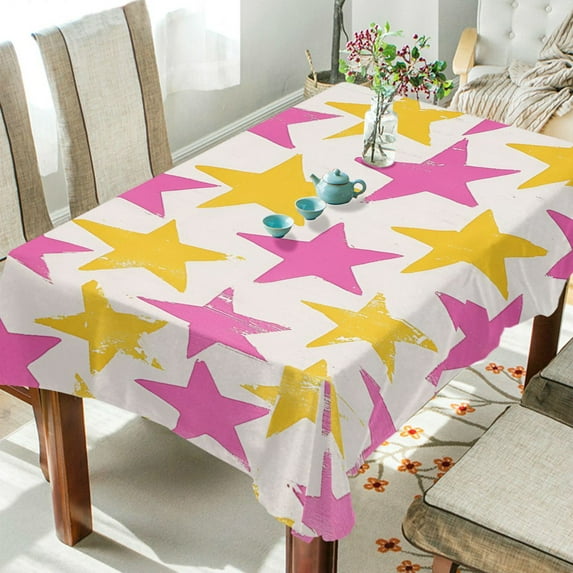 Yayeee Tablecloths 60" x 120" Rectangle Wrinkle Resistant Party Table Cover, Yellow Pink Stars
