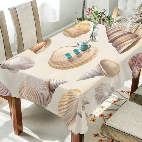Yayeee Tablecloths 60" x 60" Rectangle Wrinkle Resistant Party Table Cover, Beige Watercolor Seashells