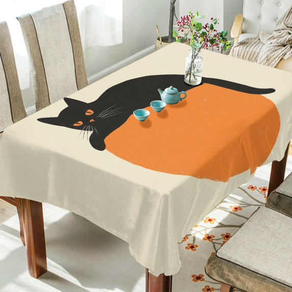 Yayeee Tablecloths 60" x 60" Rectangle Wrinkle Resistant Party Table Cover, Black Cat Orange Ball