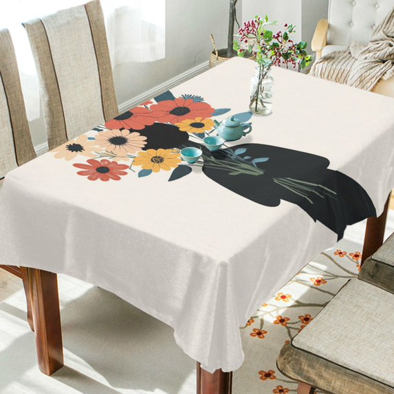 Yayeee Tablecloths 60" x 60" Rectangle Wrinkle Resistant Party Table Cover, Black Flowers