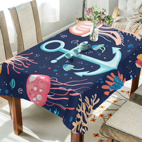 Yayeee Tablecloths 60" x 60" Rectangle Wrinkle Resistant Party Table Cover, Blue Anchor