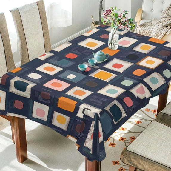 Yayeee Tablecloths 60" x 60" Rectangle Wrinkle Resistant Party Table Cover, Blue Circle Mosaic
