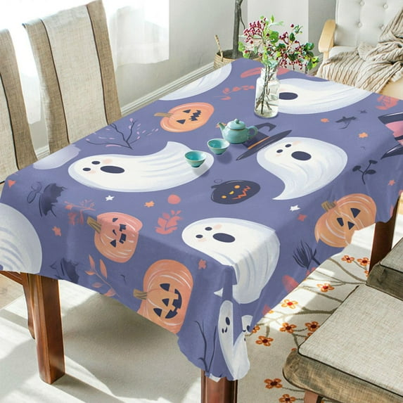 Yayeee Tablecloths 60" x 60" Rectangle Wrinkle Resistant Party Table Cover, Blue Cute Halloween