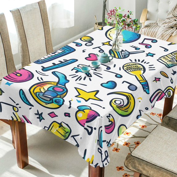 Yayeee Tablecloths 60" x 60" Rectangle Wrinkle Resistant Party Table Cover, Blue Doodle Pattern