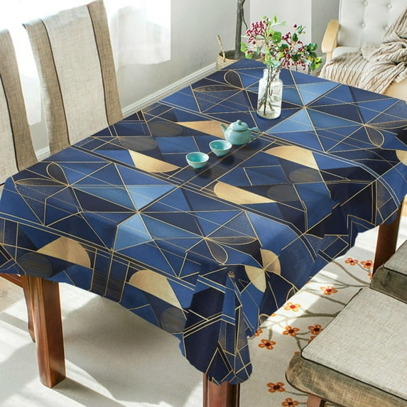 Yayeee Tablecloths 60" x 60" Rectangle Wrinkle Resistant Party Table Cover, Blue Geometric Pattern