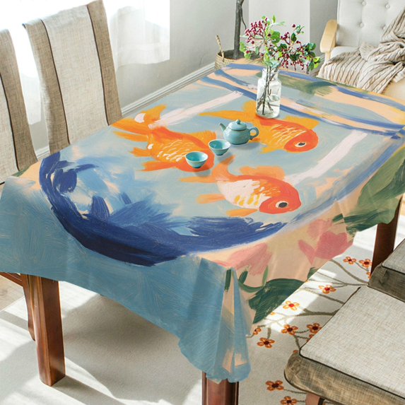 Yayeee Tablecloths 60" x 60" Rectangle Wrinkle Resistant Party Table Cover, Blue Goldfish Bowl
