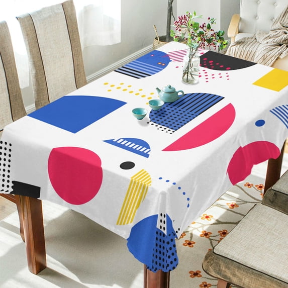 Yayeee Tablecloths 60" x 60" Rectangle Wrinkle Resistant Party Table Cover, Blue Retro Shapes