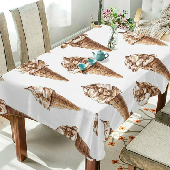 Yayeee Tablecloths 60" x 60" Rectangle Wrinkle Resistant Party Table Cover, Brown Ice Cream Pattern