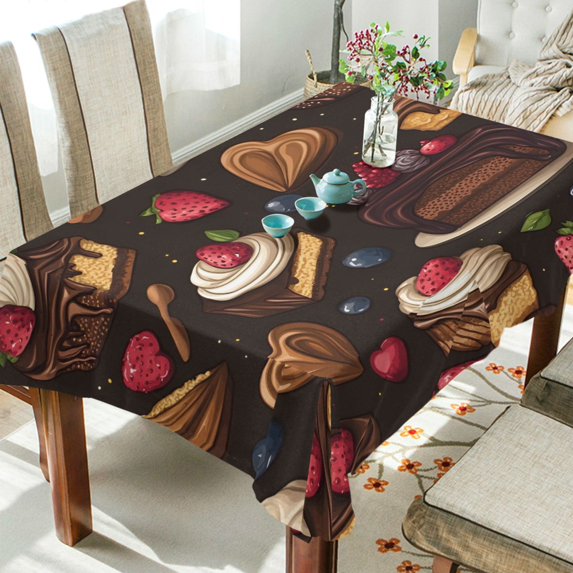 Yayeee Tablecloths 60" x 60" Rectangle Wrinkle Resistant Party Table Cover, Chocolate Cakes
