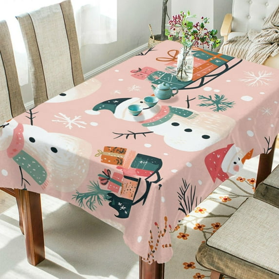 Yayeee Tablecloths 60" x 60" Rectangle Wrinkle Resistant Party Table Cover, Christmas Snowman