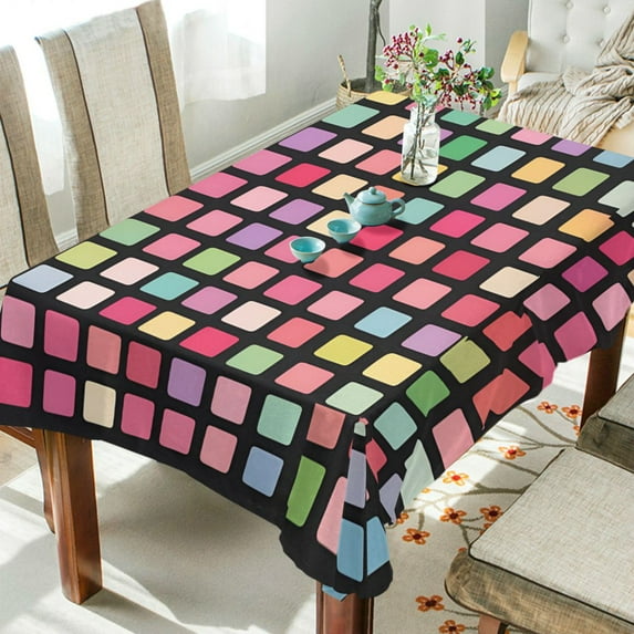 Yayeee Tablecloths 60" x 60" Rectangle Wrinkle Resistant Party Table Cover, Colorful Block Pattern