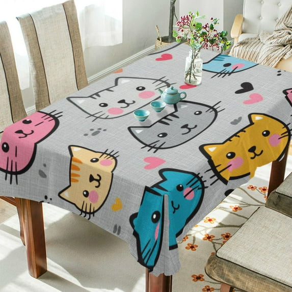 Yayeee Tablecloths 60" x 60" Rectangle Wrinkle Resistant Party Table Cover, Cute Cat Pattern