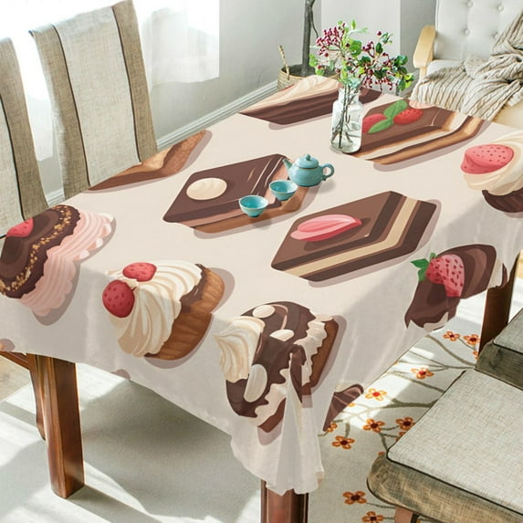 Yayeee Tablecloths 60" x 60" Rectangle Wrinkle Resistant Party Table Cover, Cute Chocolate Cakes
