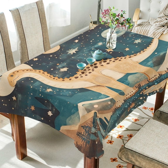 Yayeee Tablecloths 60" x 60" Rectangle Wrinkle Resistant Party Table Cover, Dinosaur at Night