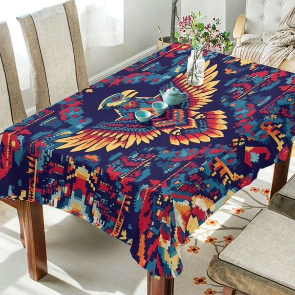 Yayeee Tablecloths 60" x 60" Rectangle Wrinkle Resistant Party Table Cover, Geometric Eagle