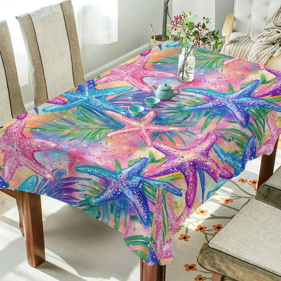 Yayeee Tablecloths 60" x 60" Rectangle Wrinkle Resistant Party Table Cover, Gradient Starfish Pattern