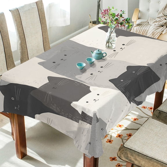 Yayeee Tablecloths 60" x 60" Rectangle Wrinkle Resistant Party Table Cover, Gray Cute Cats