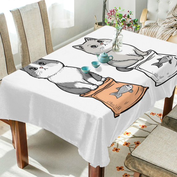 Yayeee Tablecloths 60" x 60" Rectangle Wrinkle Resistant Party Table Cover, Gray Cute Chubby Cat