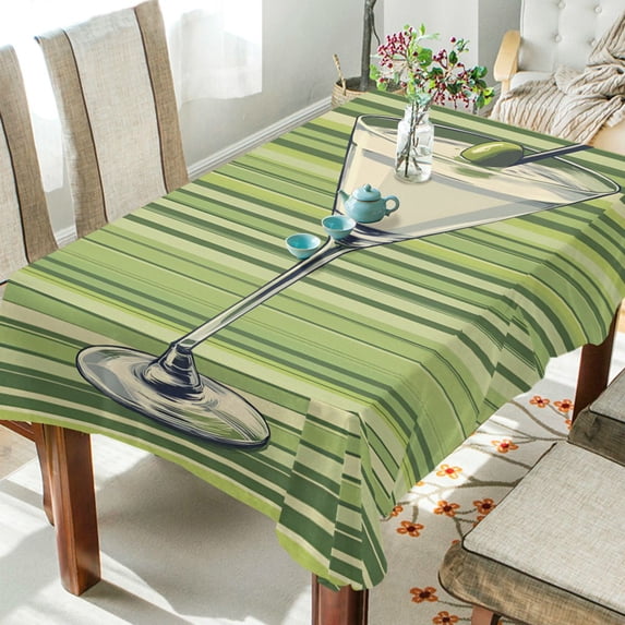 Yayeee Tablecloths 60" x 60" Rectangle Wrinkle Resistant Party Table Cover, Green Martini Glass