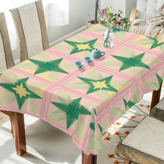 Yayeee Tablecloths 60" x 60" Rectangle Wrinkle Resistant Party Table Cover, Green Symmetrical Stars