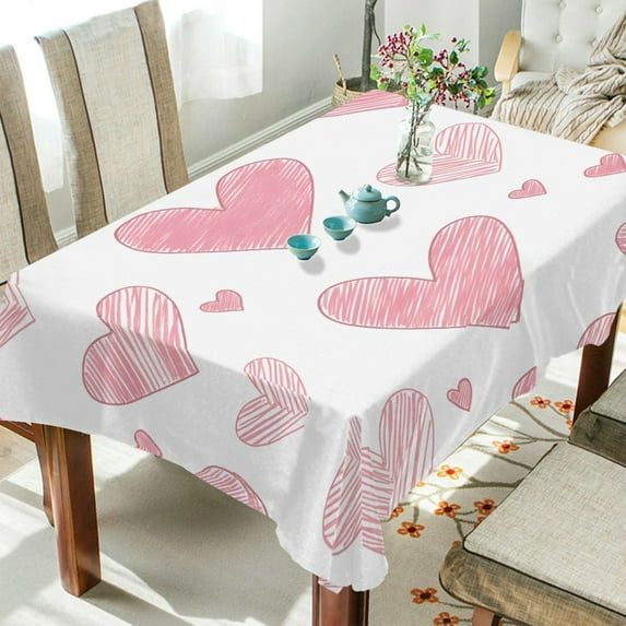 Yayeee Tablecloths 60" x 60" Rectangle Wrinkle Resistant Party Table Cover, Hand Drawn Hearts