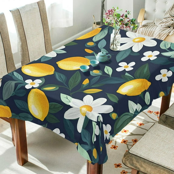 Yayeee Tablecloths 60" x 60" Rectangle Wrinkle Resistant Party Table Cover, Lemon Flowers