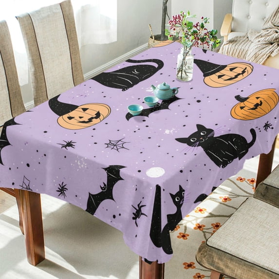 Yayeee Tablecloths 60" x 60" Rectangle Wrinkle Resistant Party Table Cover, Light Purple Halloween Black Cat