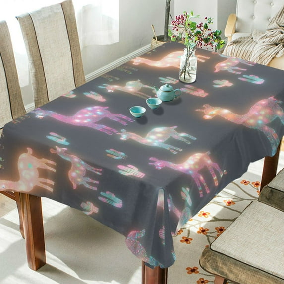 Yayeee Tablecloths 60" x 60" Rectangle Wrinkle Resistant Party Table Cover, Neon Llamas Pattern