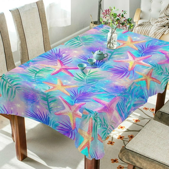 Yayeee Tablecloths 60" x 60" Rectangle Wrinkle Resistant Party Table Cover, Neon Starfish Pattern
