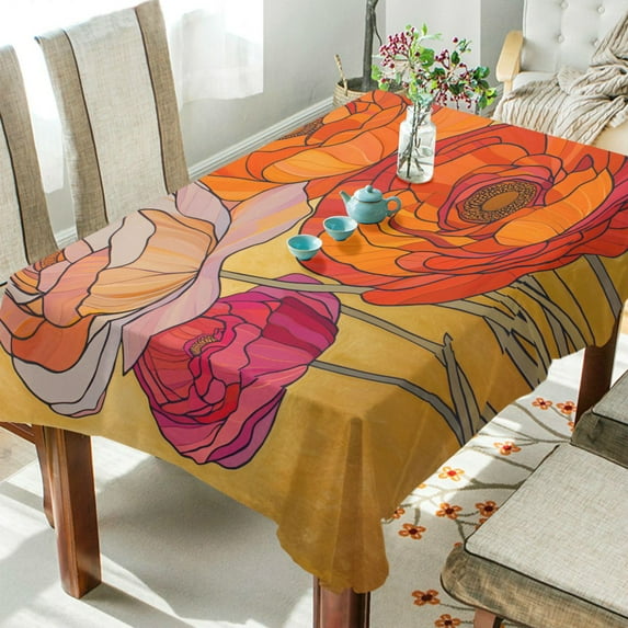 Yayeee Tablecloths 60" x 60" Rectangle Wrinkle Resistant Party Table Cover, Orange Abstract Floral