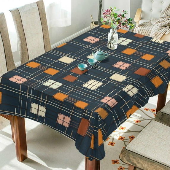 Yayeee Tablecloths 60" x 60" Rectangle Wrinkle Resistant Party Table Cover, Orange Checkered Pattern