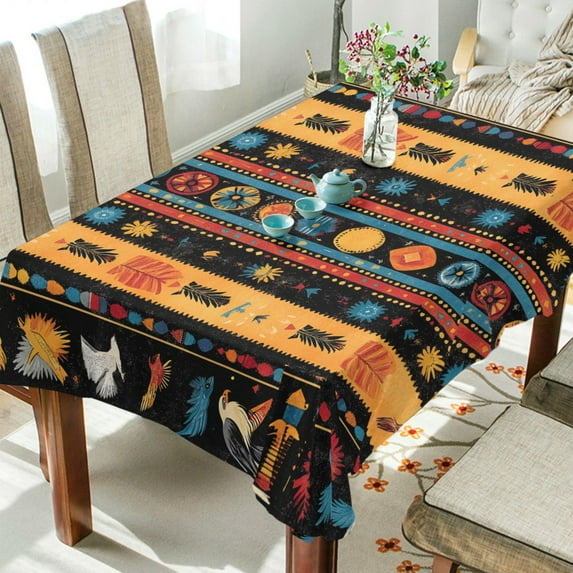 Yayeee Tablecloths 60" x 60" Rectangle Wrinkle Resistant Party Table Cover, Orange Geometric