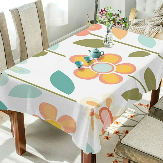 Yayeee Tablecloths 60" x 60" Rectangle Wrinkle Resistant Party Table Cover, Orange Retro Flower