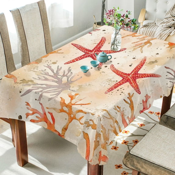 Yayeee Tablecloths 60" x 60" Rectangle Wrinkle Resistant Party Table Cover, Orange Starfish